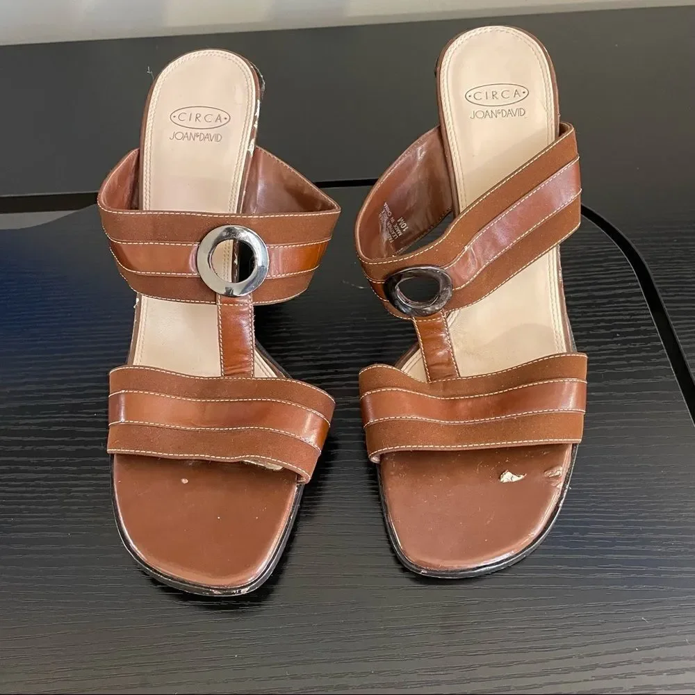 Circa Joan & David Brown Fabric Upper and Leather Sole Mule Sandal, 10